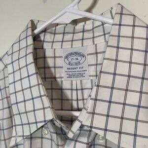 XL Brooks Brothers Regent Supima Cotton Plaid Button Up White Blue mens preppy